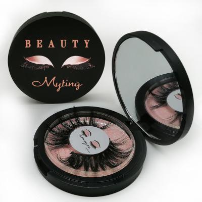 China Perfect Radian and Natural Curl Deafening Round Eyelash Packaging with Pink Private Label Mirror Black Plastic Eyelash Packaging Box Custom for sale