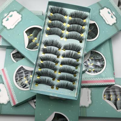 China Perfect Radian and Deafening Natural Curl Sample Order Mink Strip Eyelash Wholesale 10 Pair Mink Lashes Private Label 3D Fake Eyelashes With Lash Box for sale