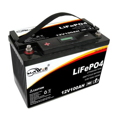 China Hot selling rv SUNWELL USA Europe Marine Solar rv 12v 100ah lifepo4 lithium battery for sale