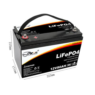 China RV 12V 80AH Lithium Ion Solar Storage UPS Rechargeable Deep Cycle LiFePO4 Battery Pack Replace 12 Volt Lead Acid for sale