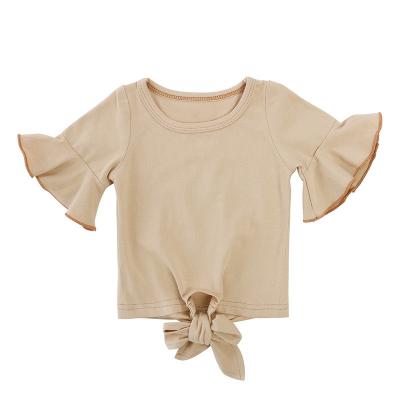 China Wholesale Plus Size Plain Short Sleeve Cotton Solid Color Toddler Girls Ruffled Tops Kids Ruffle Short T-shirt Baby Girl T-shirts for sale