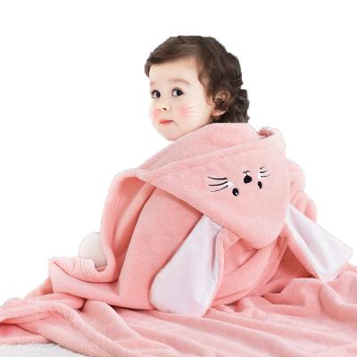 China QUICK DRY Soft Cartoon Polyester Baby Ears Bath Animal Hooded Towel With Hood for sale