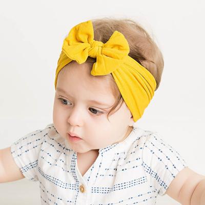 China Popular 30 Colors Soft Stretchy Elastic Nylon Bowknot Hair Accessories Kids Girl Hair Bands Baby Bows Headwrap Turban Headbands for sale