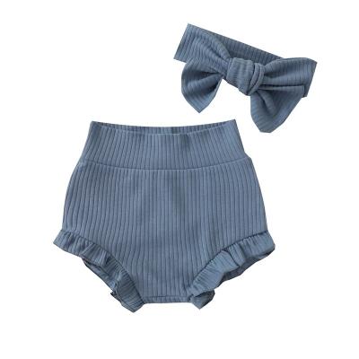 China Trend Summer Kids Boys Shorts Solid Color Baby Clothes PP Cotton Pants With Hair Band Lace Bottoms Triangle Toddler Bottoms 6-24M for sale