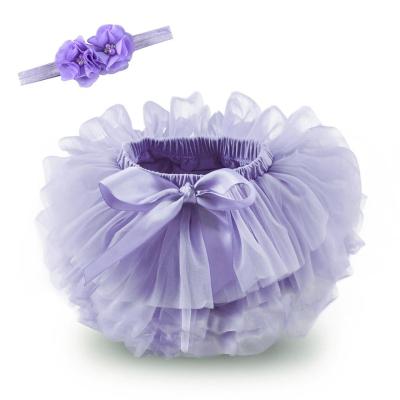 China Trend Baby Tutu Skirt 2pcs Tulle Lace Bloomers Diaper Cover Up Newborn Infant Mesh Baby Outfits Mauve Headband Flower Set for sale