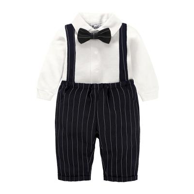 China Newborn Baby Boy Clothes Set Toddler Fashion Bow Tie Long Sleeve Blouse Overalls Breathable Infant Gentleman Suit for sale