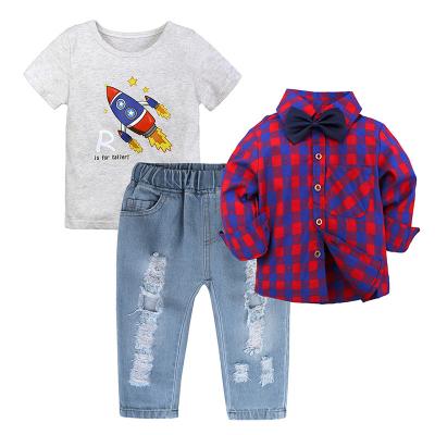 China ENGLAND STYLE Wholesale Kid Boy Clothes Set Spring Boys Toddler Kids Clothing Sets Blouse+T-Shirt+Jeans 3Pcs for sale