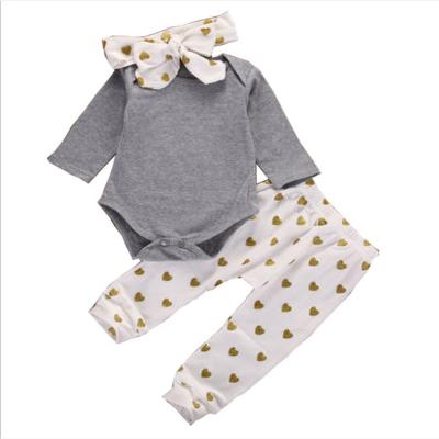 China Cheap Cute Newborn Baby Casual Toddler Bow+clothes Outfits Romper Stitch Pants Headband Kids Girl Dress Set for sale