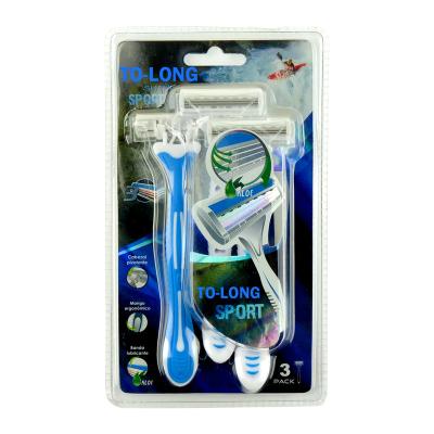 China Triple Blade 3 pcs 3pk bulk blister pack razors Super quality good durable sharp smooth shave longtime usage  family home shaving razors for sale