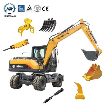 China Home Use HW-80L New Wheel Excavator Integrated Excavator Body 8ton Wheel Casting Hydraulic Excavator for sale