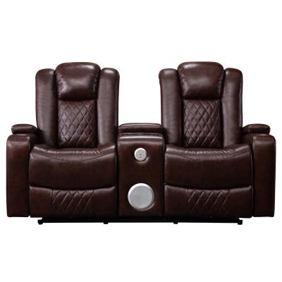 China Modern Luxury Genuine Leather Loveseat Recliner With Sofa Speaker And Cooling Cup Stand for sale