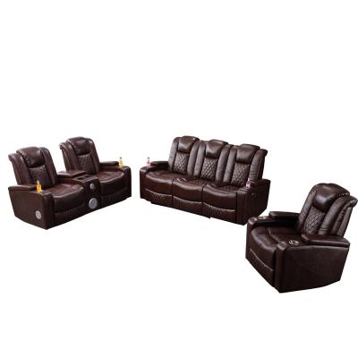 China Modern Luxury Genuine Leather Multifunctional Recliner Sofa Set with Cooling Cup Holder for Living Room for sale