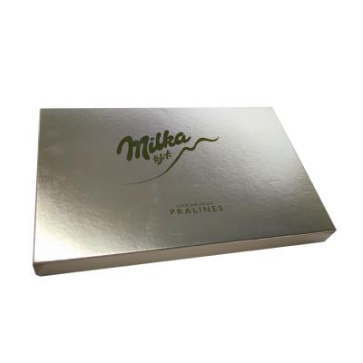 China Recycled Materials Stamp Technic Full Color Printing Golden Chocolate Packaging Box For Famous Chocolate Gift Box for sale