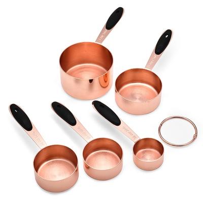 China Stocked Baking Cooking Rose Gold Color Copper Plated Stainless Steel Copper Measuring Cups And Spoons Set for sale