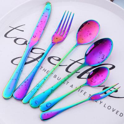 China Sustainable Colorful Six Piece Stainless Steel Utensil Chopsticks Spoon Luxury Dinnerware Set Reusable Cutlery Set for sale