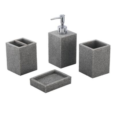 China Modern Home Decoration Polyresin Bathroom Accessories 4 Pieces Resin Sustainable High Quality Hotel Square Set Luxury for sale