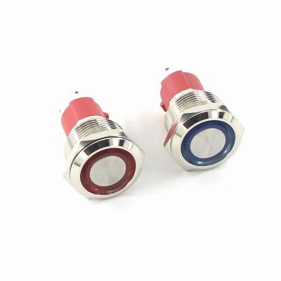 China Stainless Steel Stainless/Nickel Plated Brass/19mm Aluminum Oxide Metal With Lamp Power 24V Highlight Button Switch Red Indicator Light for sale