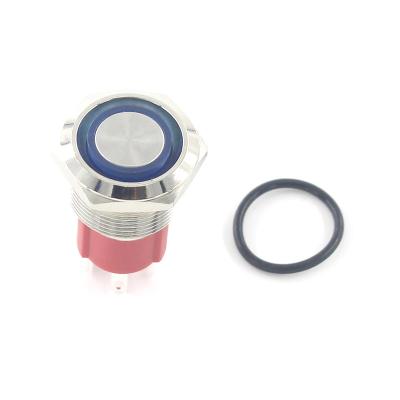 China Blue Control Knob 19mm 24V Metal Ring Button Switch With Lamp Stainless Steel On-Off Button for sale