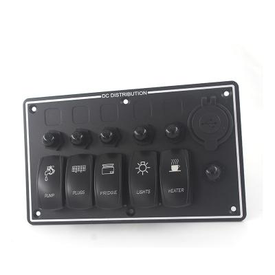 China Aluminum Alloy + ABS 5 Strip Rocker Switch Panel with Fuse Breaker 12 Volt USB Power Outlet for Car Boat RV for sale