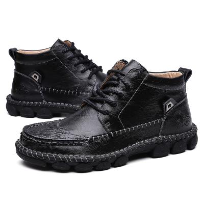 China Flat 2021 new high quality leather men's casual work shoes wear-resistant non slip casual leather boots for men for sale