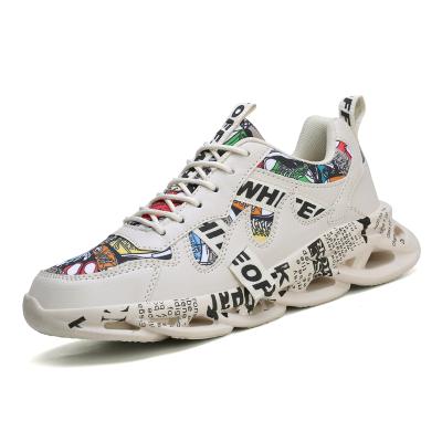 China Fashion trend top sale guaranteed fashion waterproof men's quality PU graffiti shoes for sale