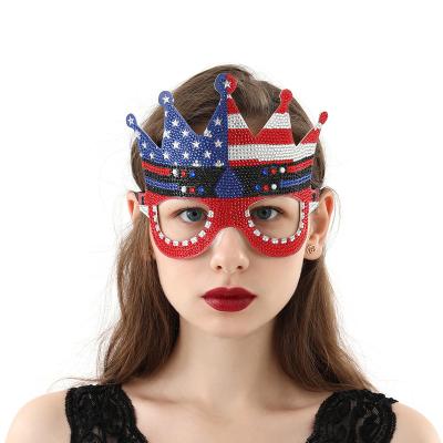 China High End Diamond Painted American Flag Rhinestone Prom Party Face Mask Eco-Friendly For Women Party Human Face Mask for sale