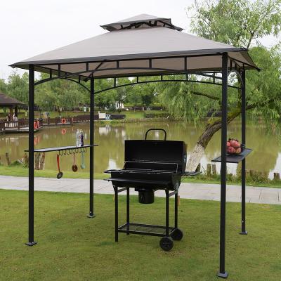 China Gazebo Shelter for Patio Sale BBQ Gazebo Top Tent in USA 8ft*5ft Double Flat Roof BBQ Metal Garden Grill Gazebo with Stand for sale