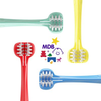 China Hotel MDB Triple-sided Soft Baby Toothbrush 0-1-2-6-12 Years Bristle Kids Training Three Toothbrush for sale