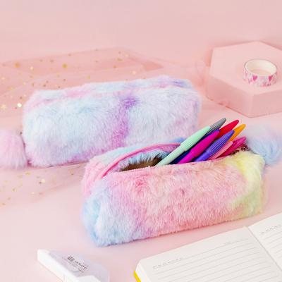 China Fashion School Supplies Stationary Gift Set Cute Plush Rainbow Kawaii Pencil Cases for sale