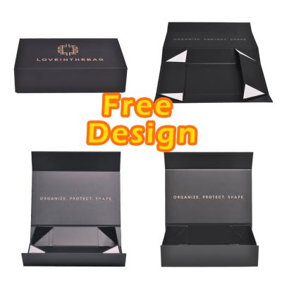 China Recycled Materials Customize Rigid Cosmetic Shoe Packaging Shoe Magnetic Folding Foldable Cardboard Package Logo Printed Black Paper Flat Gift Box for sale