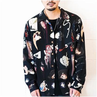 China Anti-pilling Available from stock: 21aw Baigui Night Ukiyoe Hawaiian Casual Long Sleeve Men's Shirt for sale