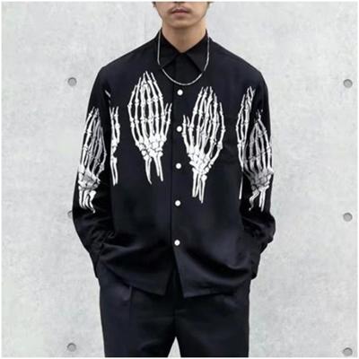 China Anti-pilling 22AW skeleton ghost hand loose Hawaiian men's long sleeve shirt available from stock for sale