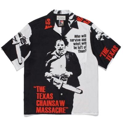 China Anti-pilling Spot supply 22ss Texas chainsaw devil Cuba collar casual short sleeve shirt for men and women for sale