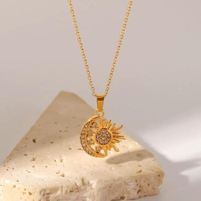 China Water Resistant Gogem Luxury Gold Plated Jewelry Gem With Sparkling Sun Crescent Moon Pendant Zirconia For Women for sale