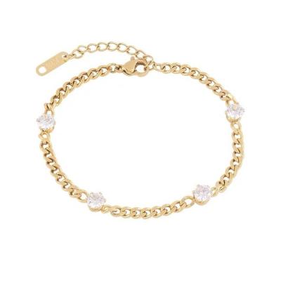 China Trendy Water Resistant Gogem Gold Bracelet With Diamond High Polished Waterproof Gold Plated Jewelry Figaro Chain For Women for sale