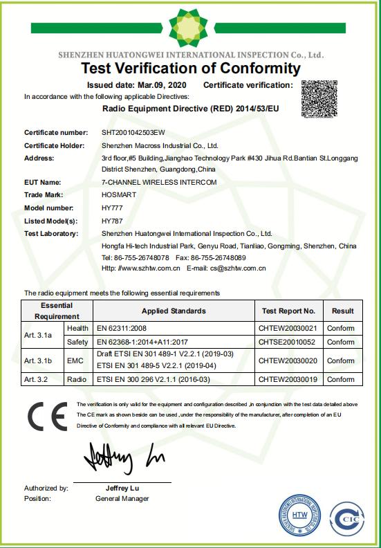 CE - Shenzhen Macross Industrial Co., Ltd.