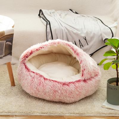 China 2022 Hot Sale China Travel Pet Bed Semi-enclosed Furry Plush Soft Sopt Bedroom Cat Bed for sale