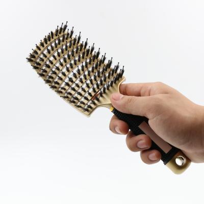 China Custom Nylon Comb Professional Fast Dry Detangling Scalp Massager Logo Gold Color Curved Vent Fashionable Hair Comb for sale