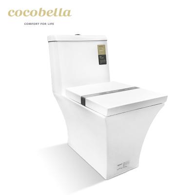 China Double-flush EXW price ceramic one-piece toilet with R&T hotel flush fitting bathroom with modern design soft closing closestool for sale