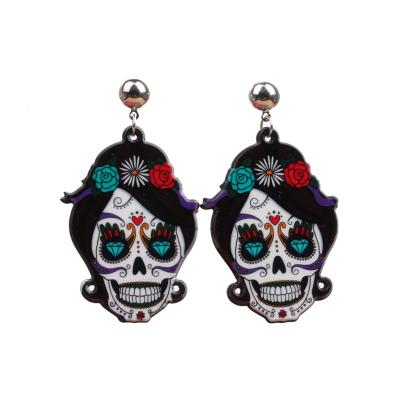 China High Quality Wholesale Halloween Decorations Personality Acrylic Skull Earrings Halloween Dread Skull Ghost Head Cross Earrings for sale