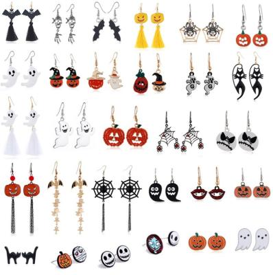 China New Fashion Halloween Jewelry Punk Drop Dangle Bat Spider Halloween Metal Funny Earrings Small Pumpkin Earrings for sale