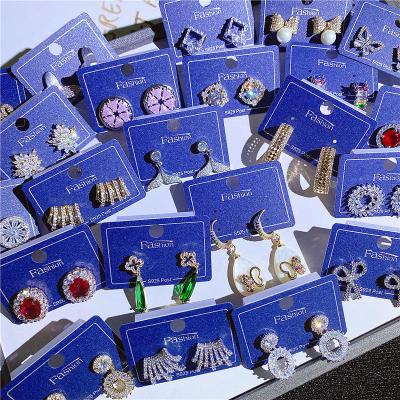 China Factory Cheap Price TRENDY Mixed Fashion Jewelry Wholesale Simple Korean Micro Inlaid Zircon Butterfly Snake Star Beads Stud Earrings for sale