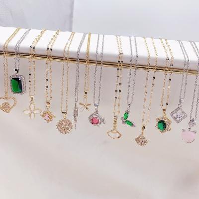 China New FASHIONABLE Summer Colors Gems Women 18k Delicate Multi Gold Plated Stainless Steel Necklace Jewelry Mix Necklace Bulk Wholesale for sale