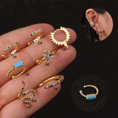 China Wholesale 8mm Diameter Nickel Free Customized Zircon Fashion Jewelry 18K Colorful Gold Plated No Piercing Ear Hole Clip On Earrings for sale