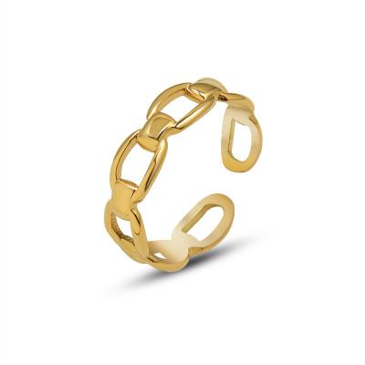 China TRENDY 18K Gold Plated Women Jewelry Resizeable Open Hollow Knuckles Minimalist Adjustable Chain Stainless Steel Rings for sale