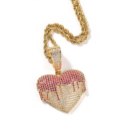 China Colorful Red Heart Pendant Hiphop New Arrival Blood CZ 18K Gold Plating Corundum Plating Corundum Necklace Jewelry for sale