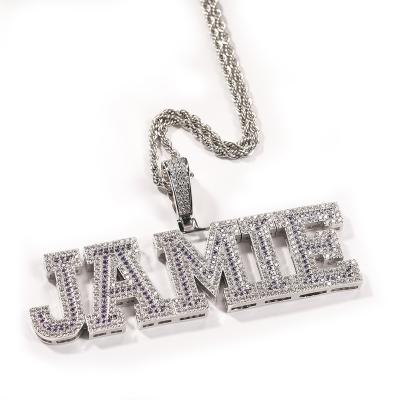 China New Customized Brass Jewelry Tone Plated Necklace Personalized Color Hiphop Name Pendant CZ Charms Necklace Two for sale