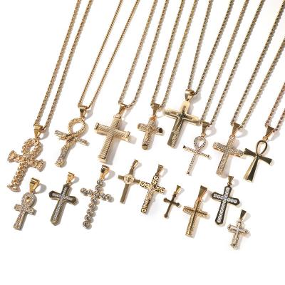 China Hip Hop Hip Hop Ankh Cross Necklace Micro Pendant Pave Zircon Egyptian Style Chain Necklace for sale