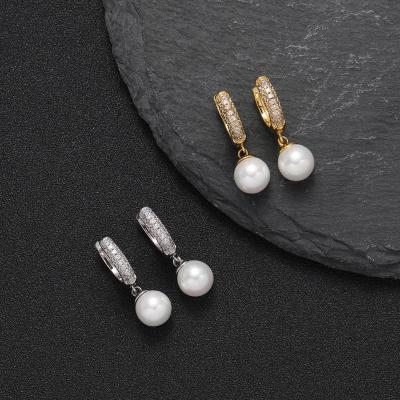 China 2022 New Fashion Hiphop 2022 New Fashion Circle Zircon Huggie Pearl Cubic Sensitive Earring Gold Plated Silver Plated Drop Earring For Women for sale