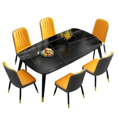 China Modern Minimalist Glass Dining Table Home Rock Panel Dining Table and Chair Combination for sale